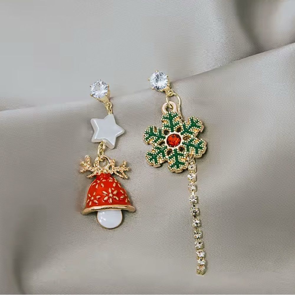 Festive Mismatched Earrings with Red and Green Accents